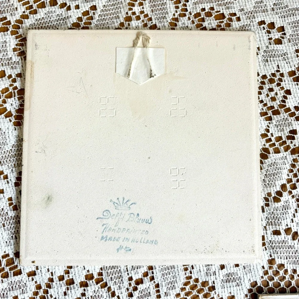 Vintage 1980s Royal Mosa Holland Delft Blue Ceramic Tiles 4-Piece Set 6